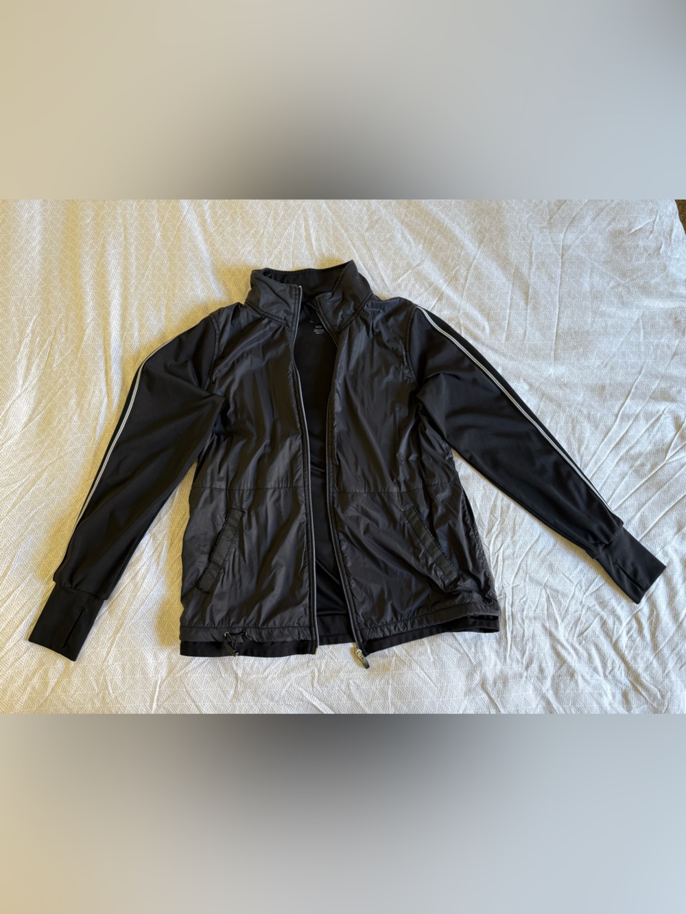 Tangerine Women’s Black Windbreaker Jacket with White Piping